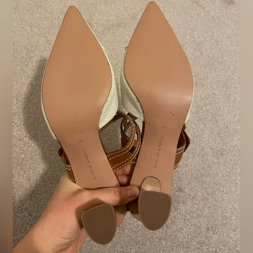 Charles & Keith Beige Pointed-Toe Slingback Heels with Brown Strap - Picture 9 of 10